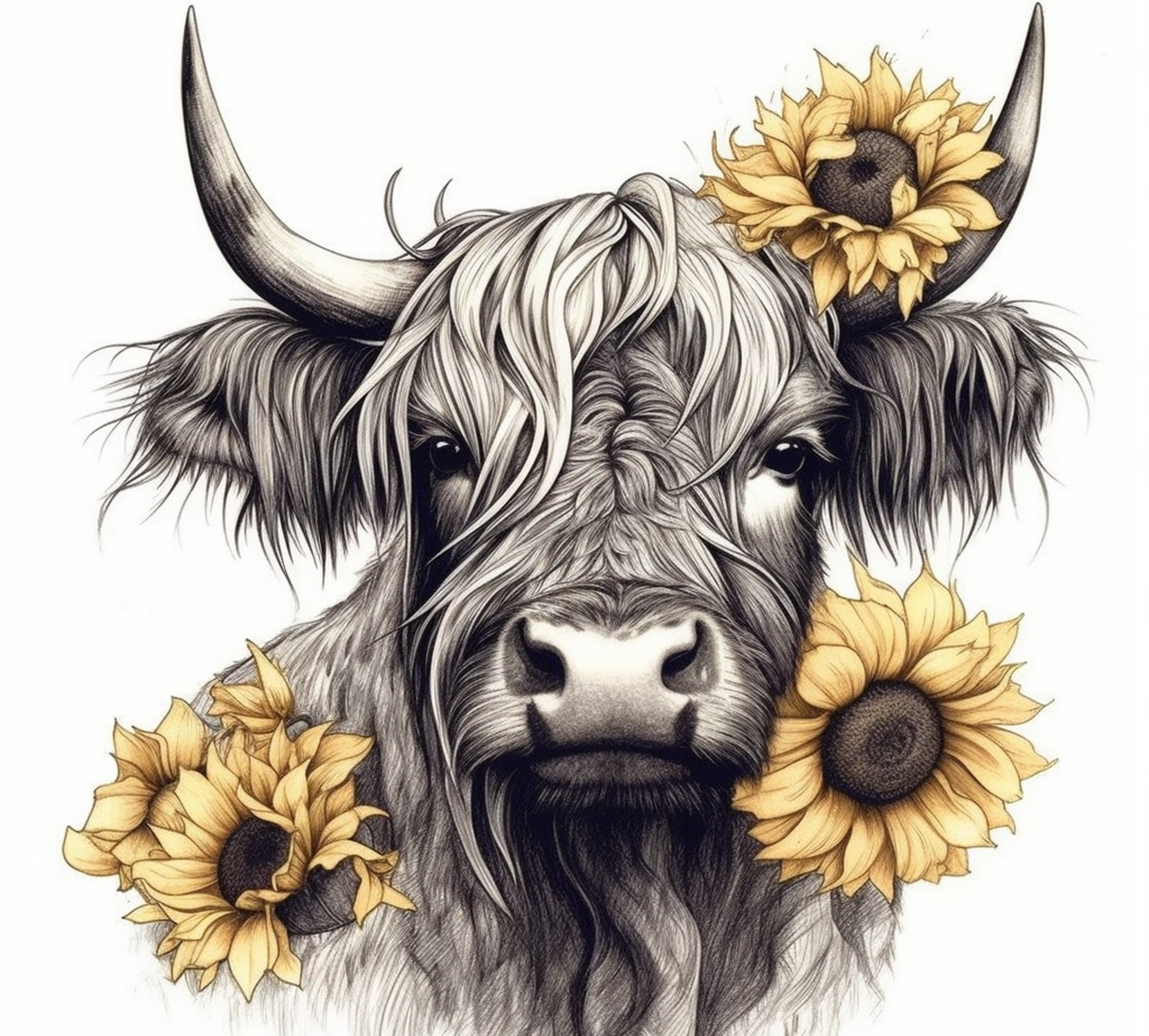 Sunflower Highland Cow 2