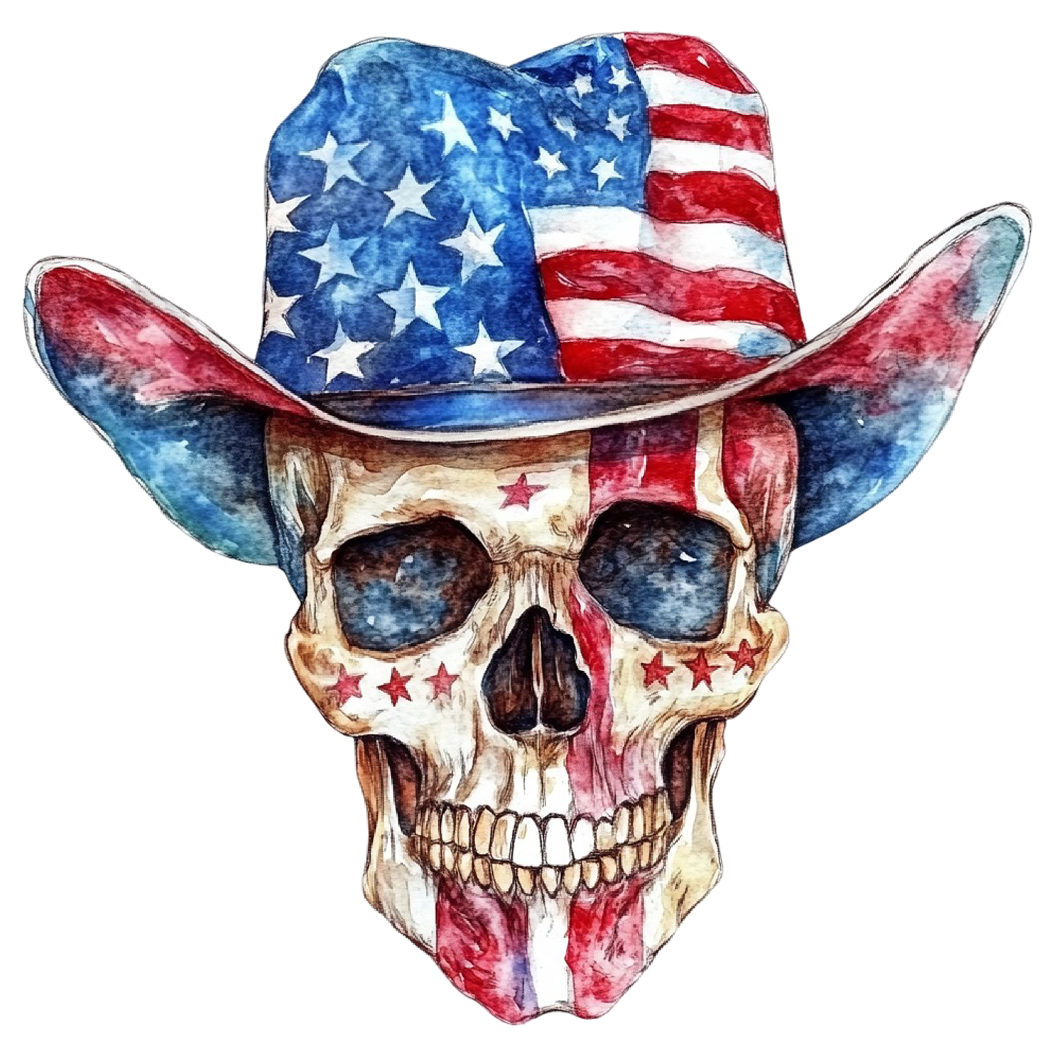 Patriotic Skull w Cowboy Hat