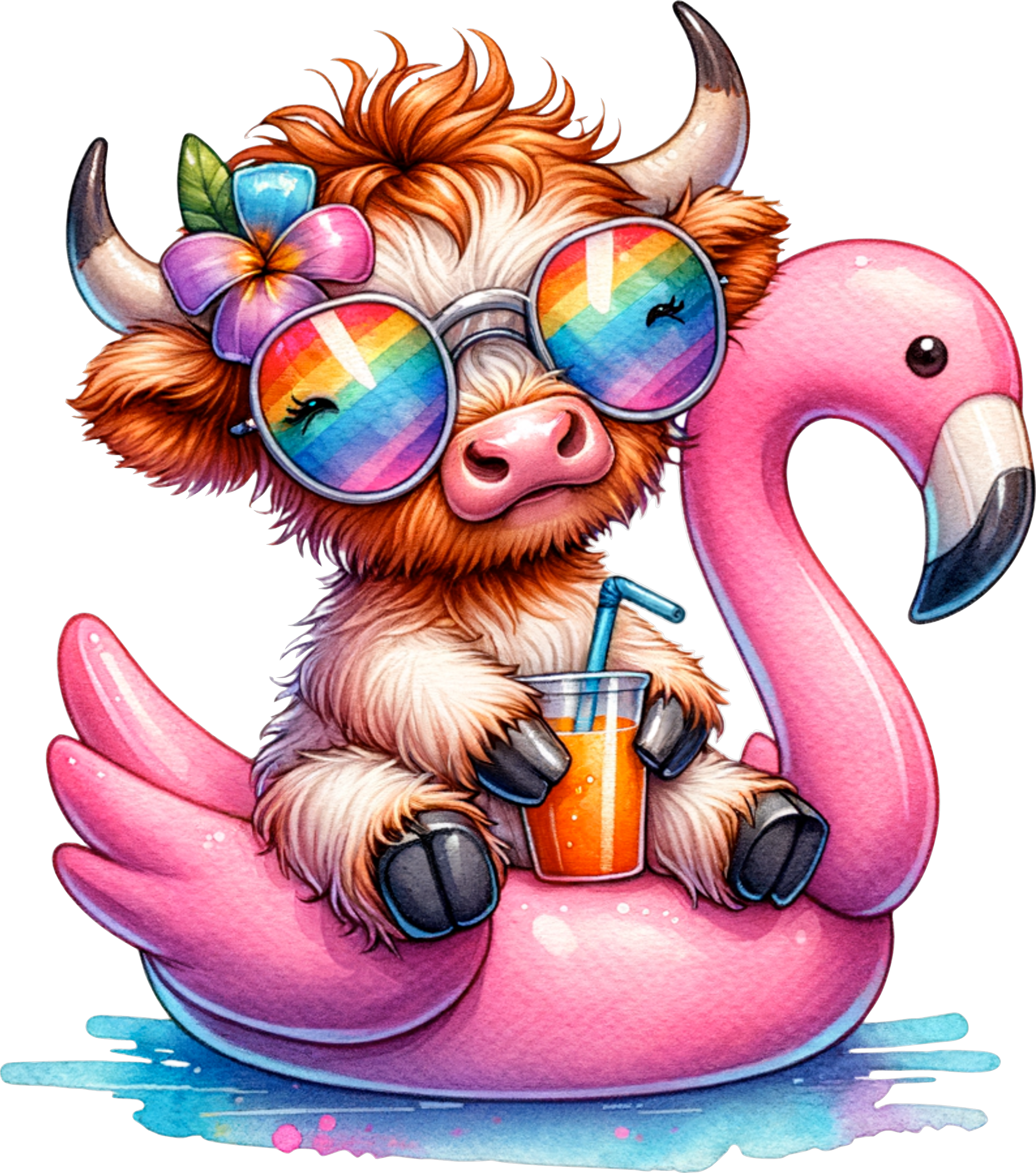 Cow on Pink Flamingo