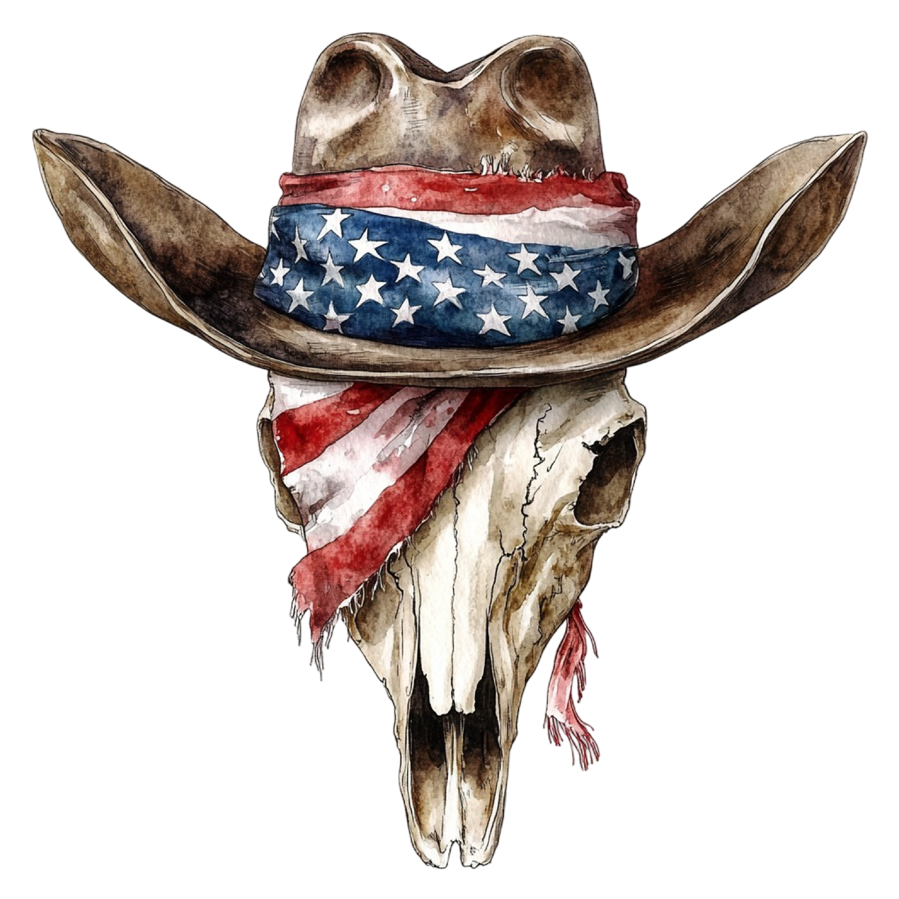 Patriotic Bull Skull w Hat