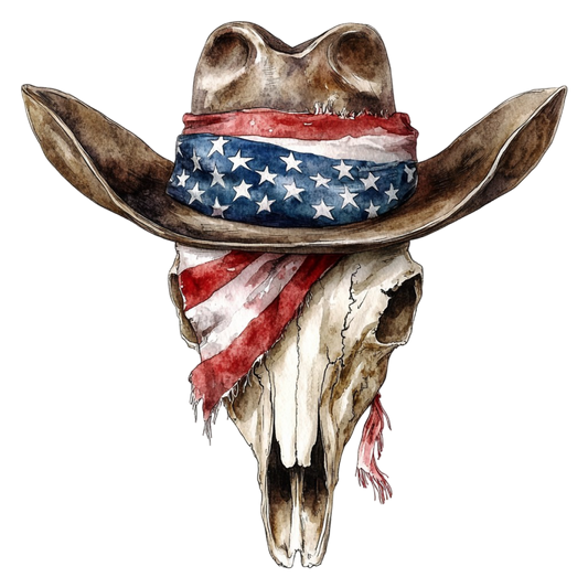 Patriotic Bull Skull w Hat
