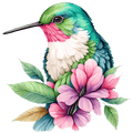 Green hummingbird w flowers