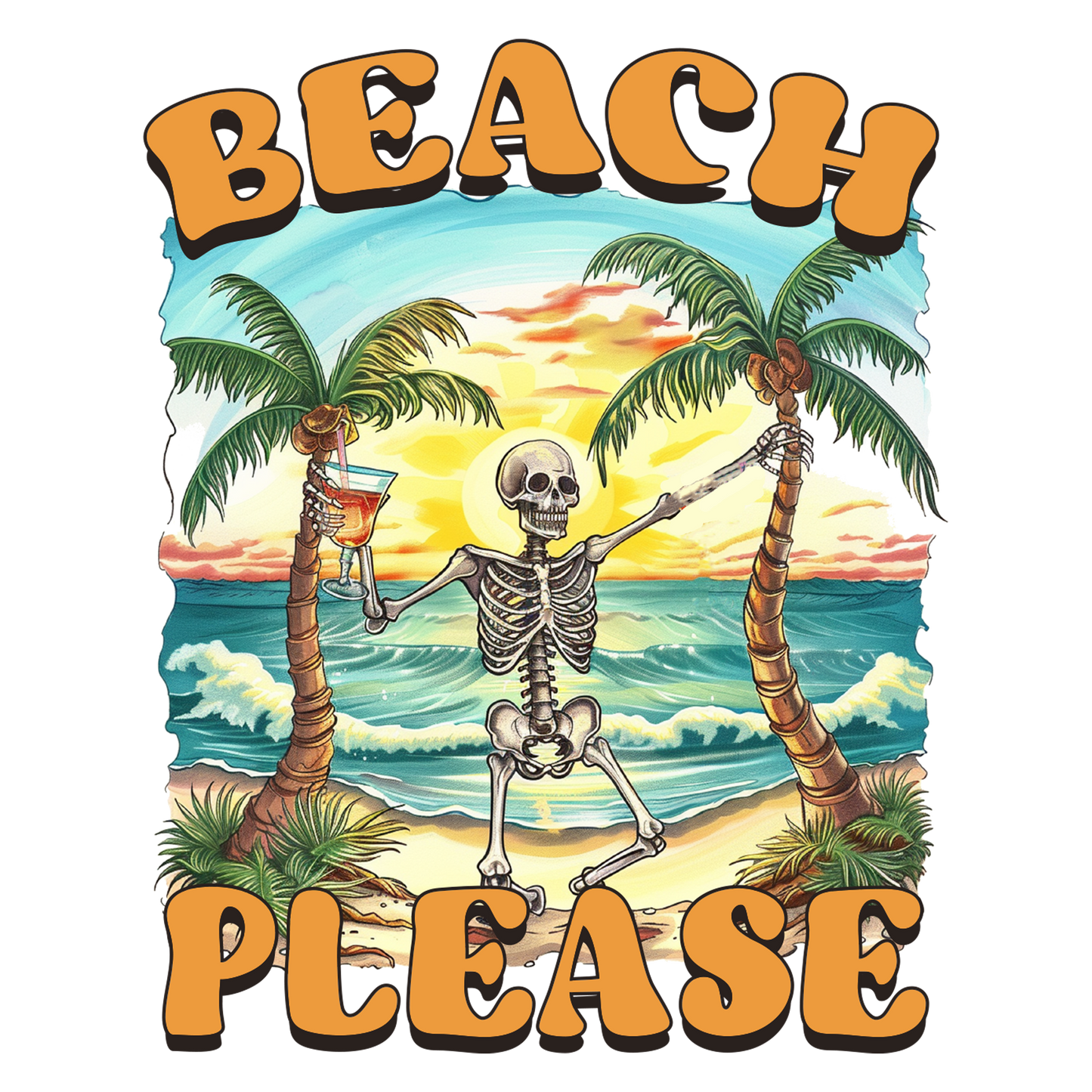 Beach Please Skeleton Decal