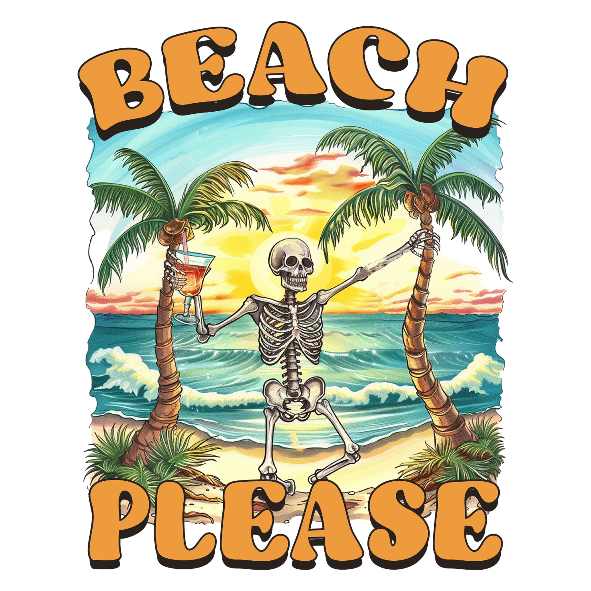 Beach Please Skeleton Decal