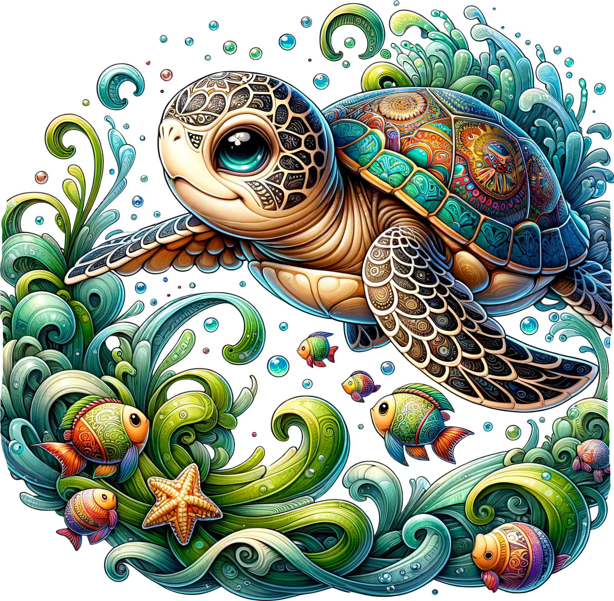 CLEAR Colorful Sea Turtle