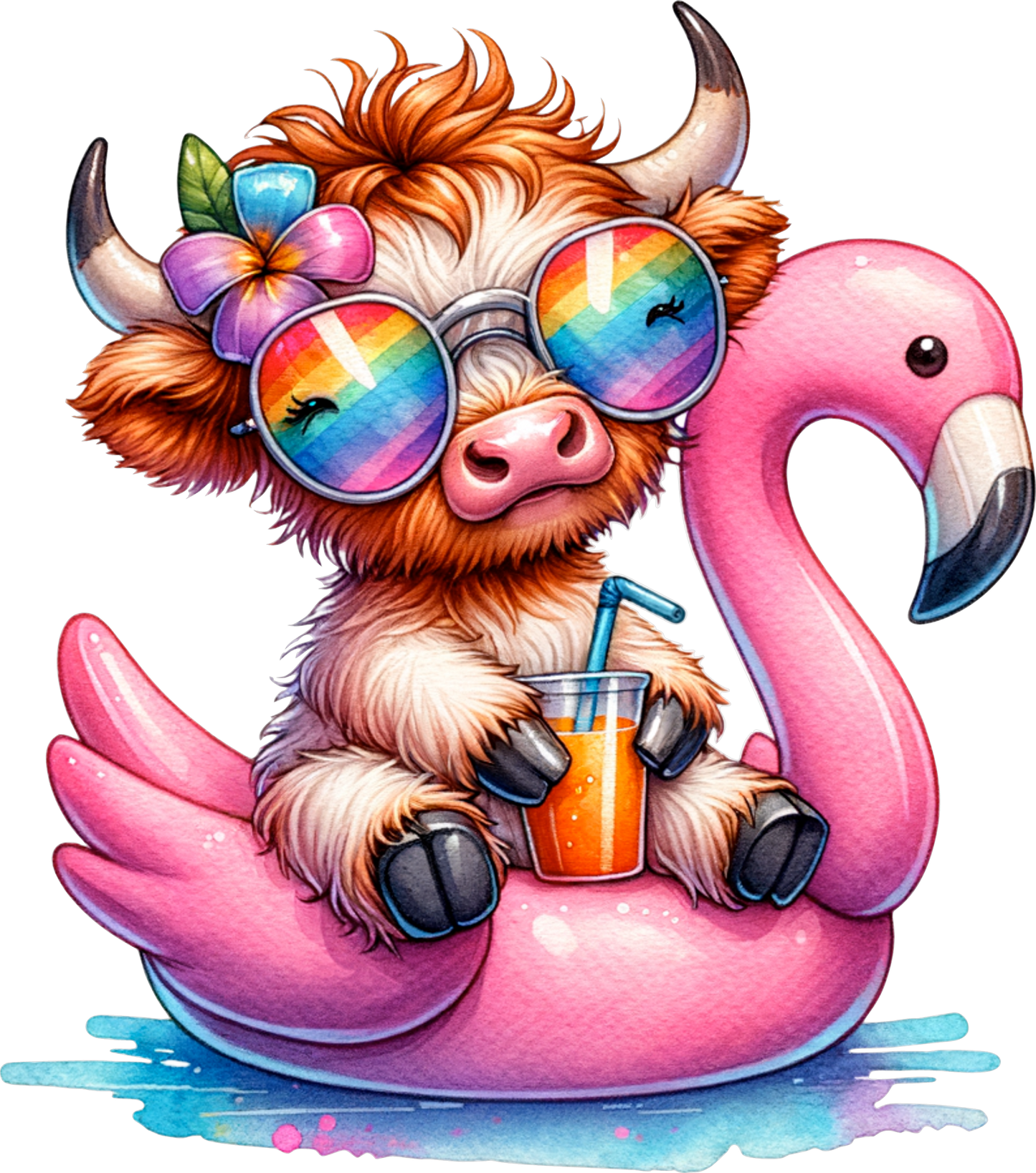 Cow on Pink Flamingo