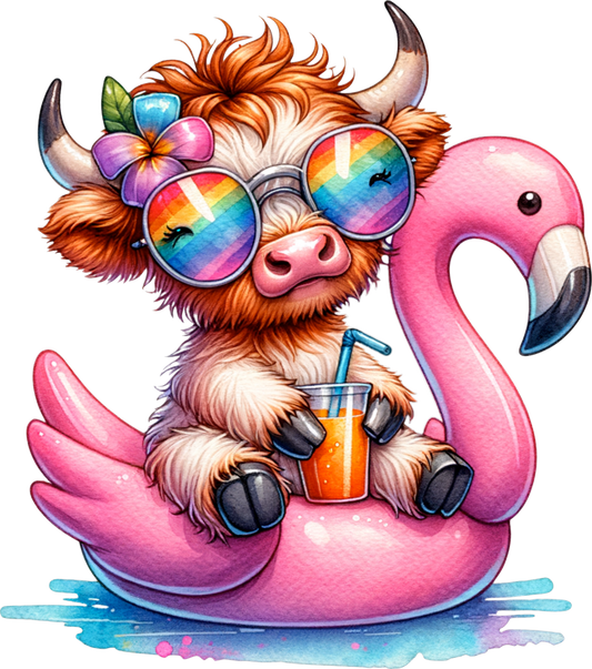 Cow on Pink Flamingo