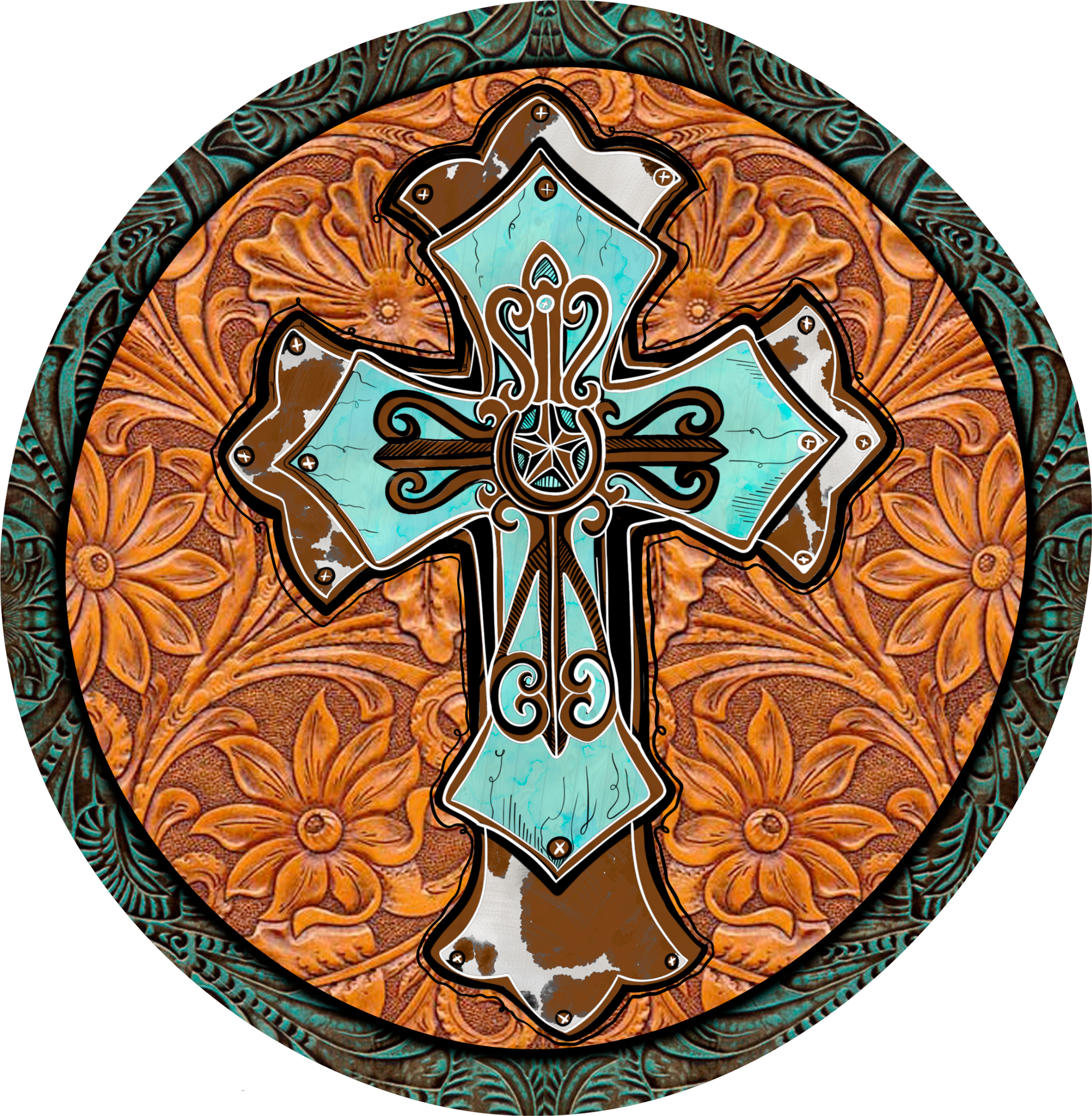 Cross on Tooled Leather