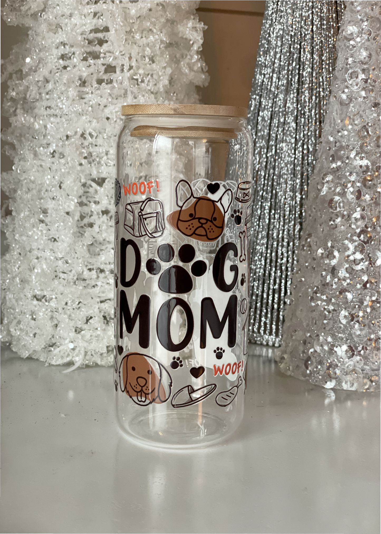 Dog Mom 20 oz glass can tumbler