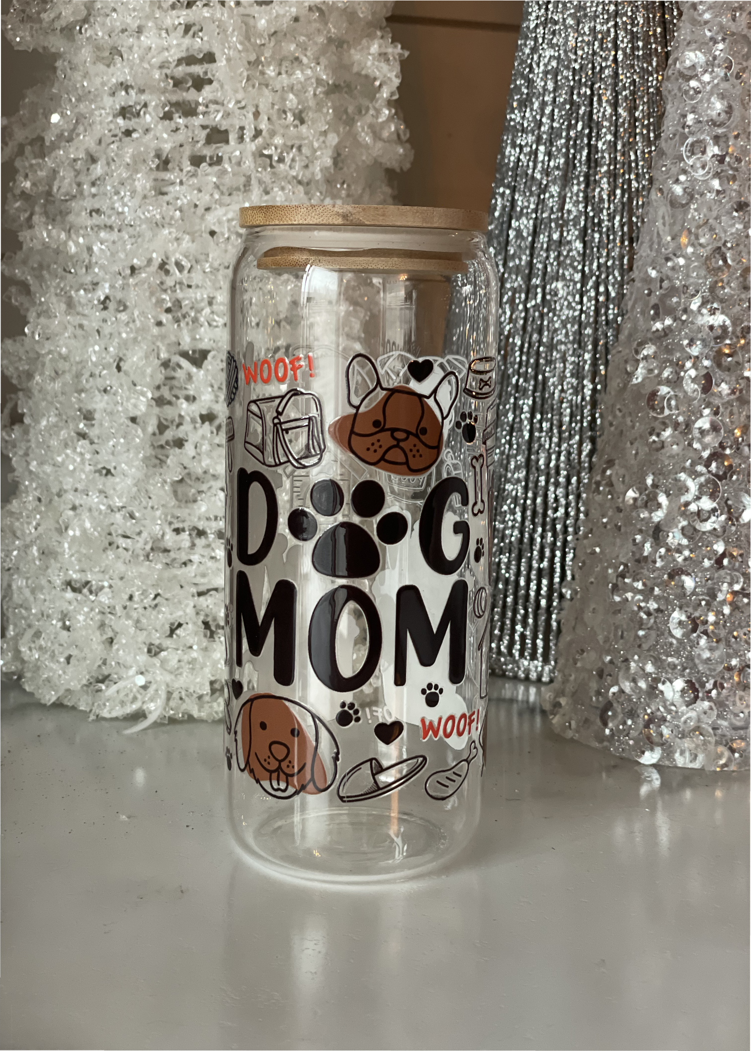 Dog Mom 20 oz glass can tumbler