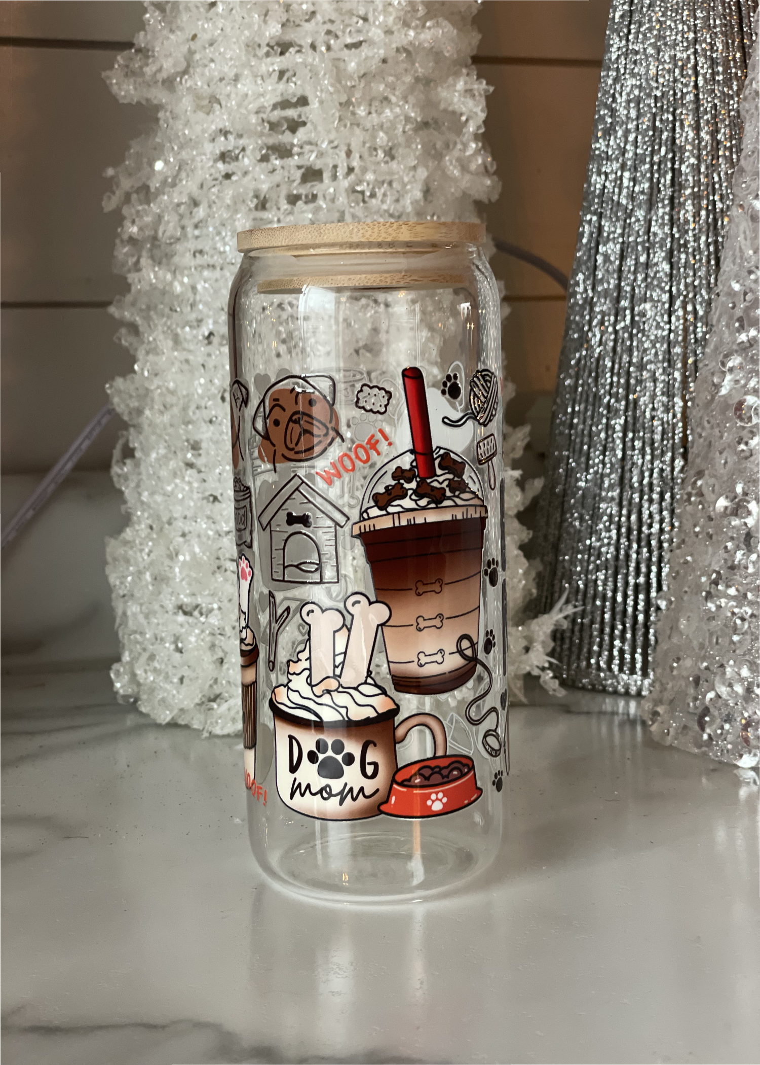 Dog Mom 20 oz glass can tumbler