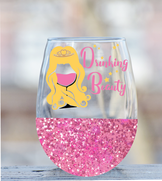 Sleeping -Drinking beauty wine glass