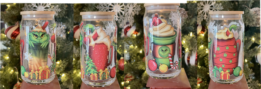 Grinch 16oz glass can tumbler