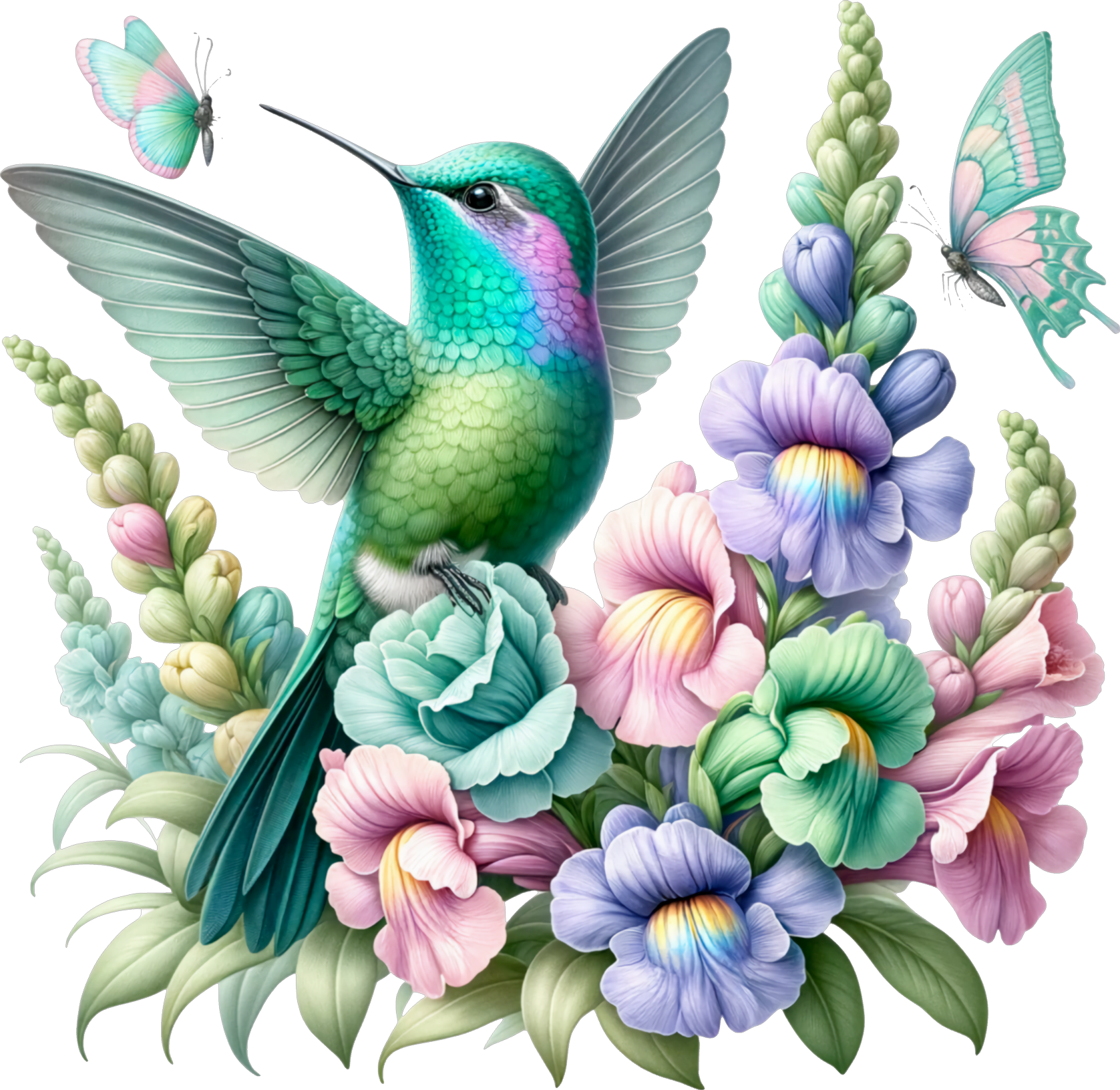 Hummingbird in Flowers