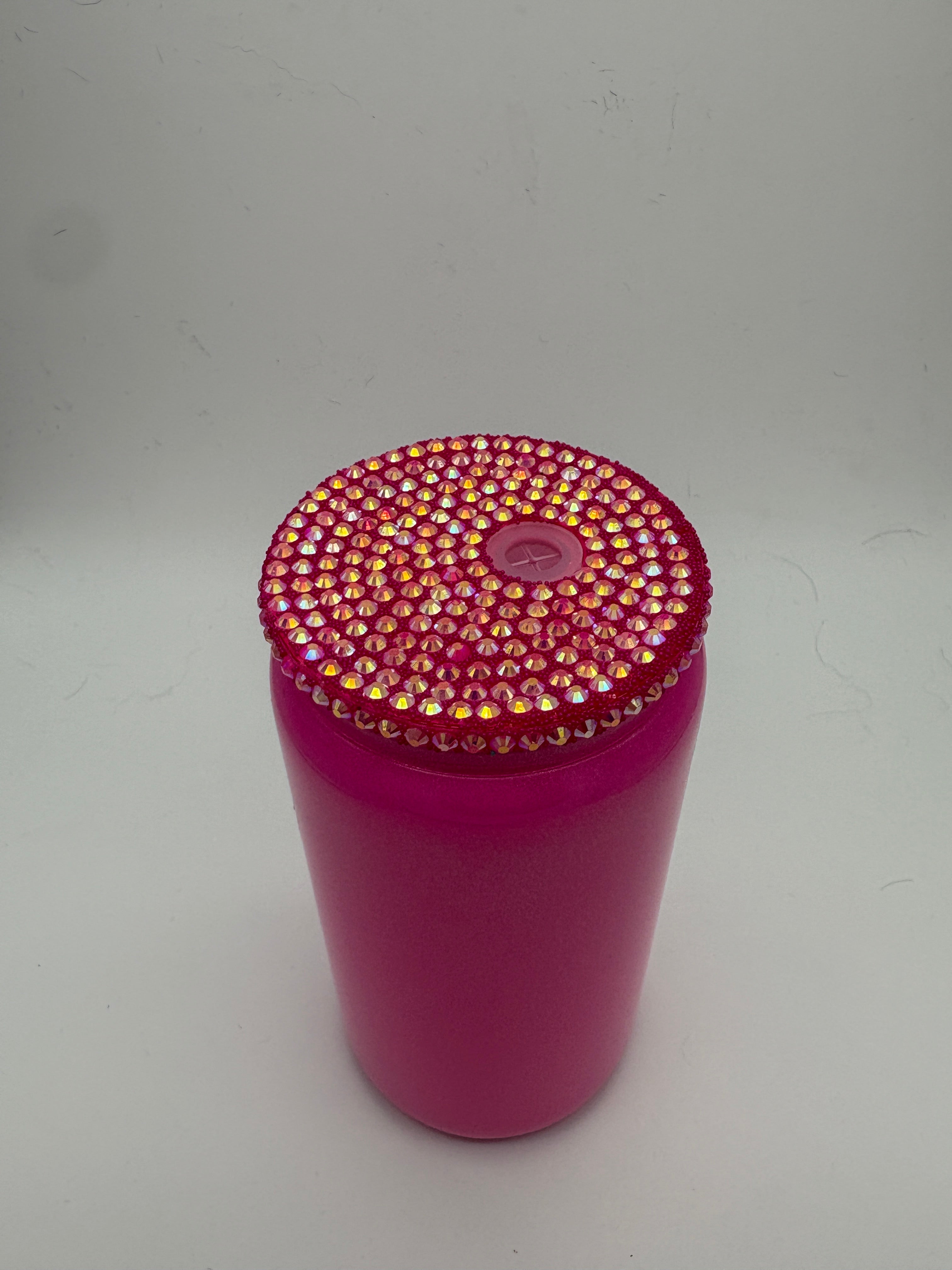 16oz Glass Can- Solid color with Rhinestone Lid