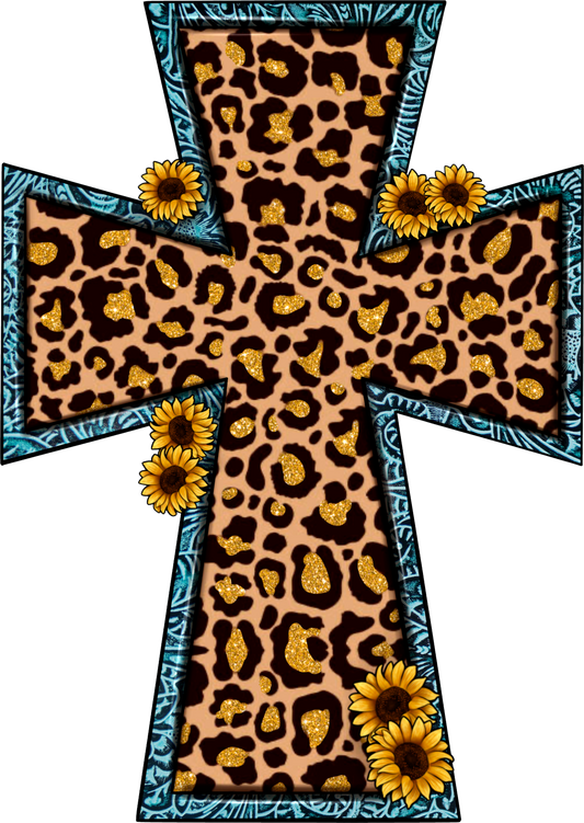 Leopard Sunflower Cross