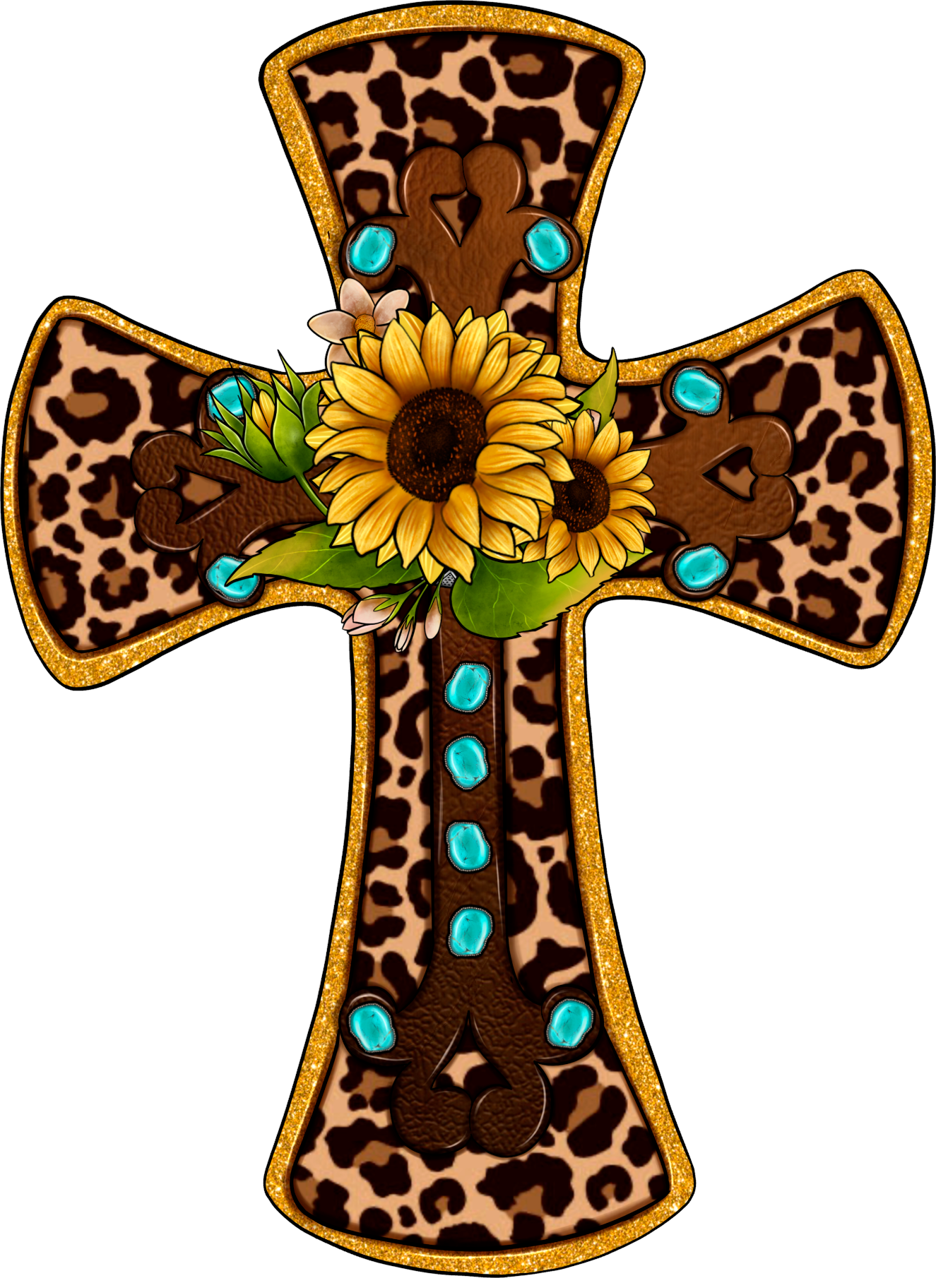 Leopard Gem Sunflower Cross