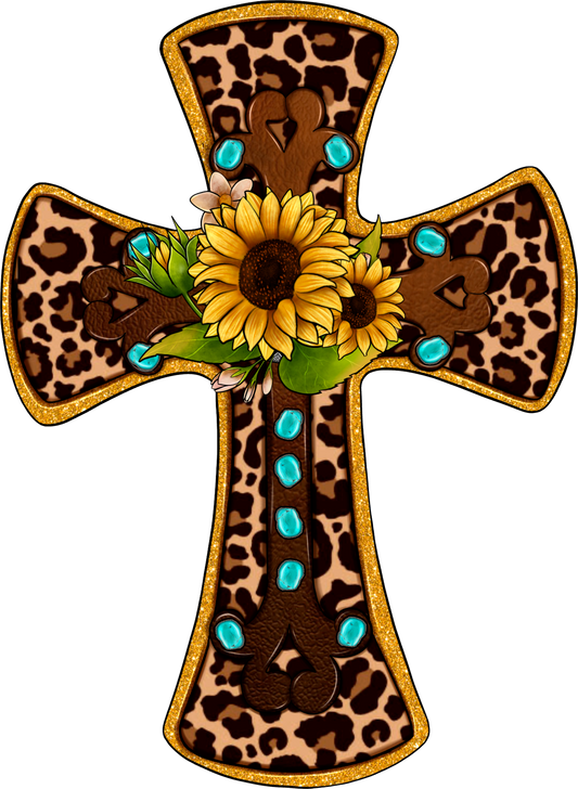 Leopard Gem Sunflower Cross