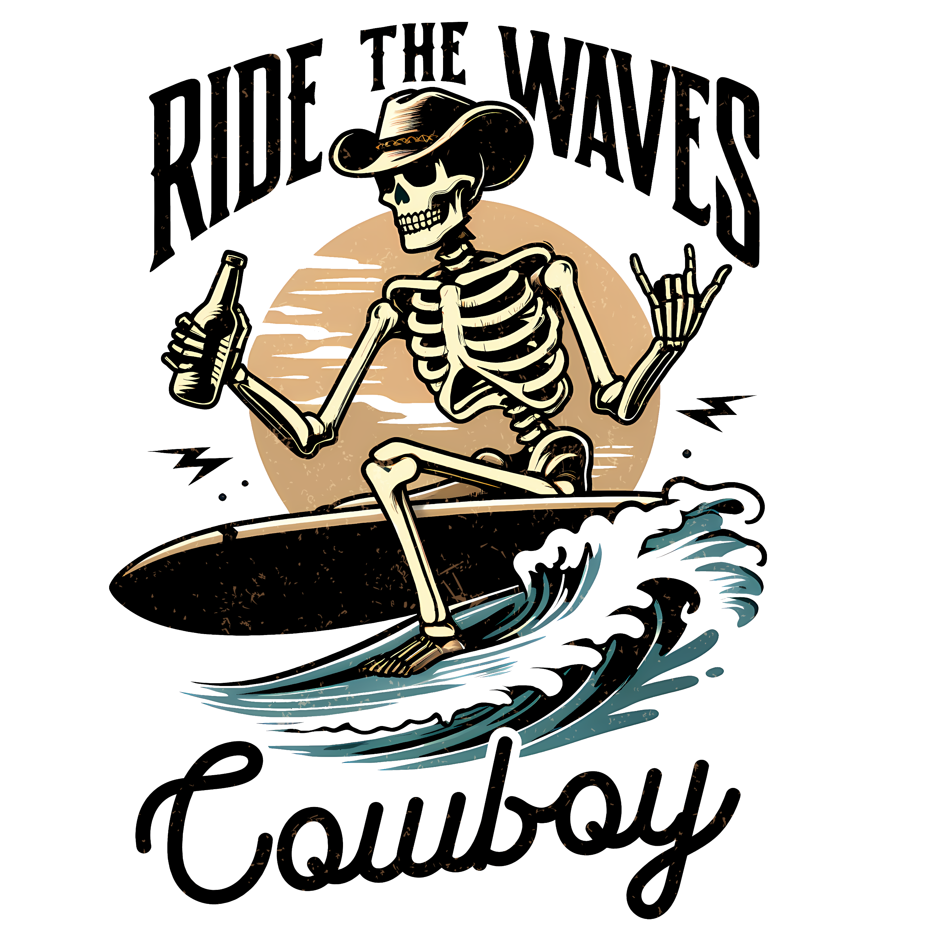 Ride The Waves Cowboy Skeleton Decal