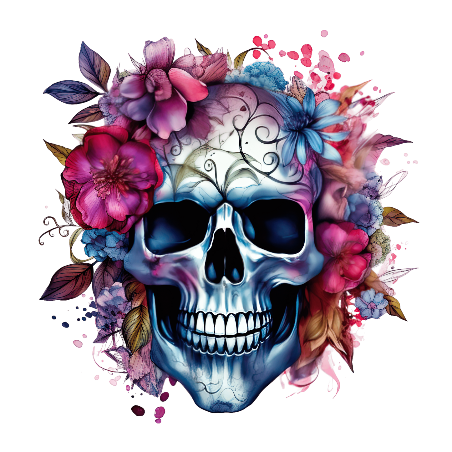 CLEAR skull w flowers 2