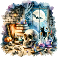 Skull & Cat in Window 2