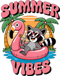 Summer Vibes Racoon Flamingo Decal