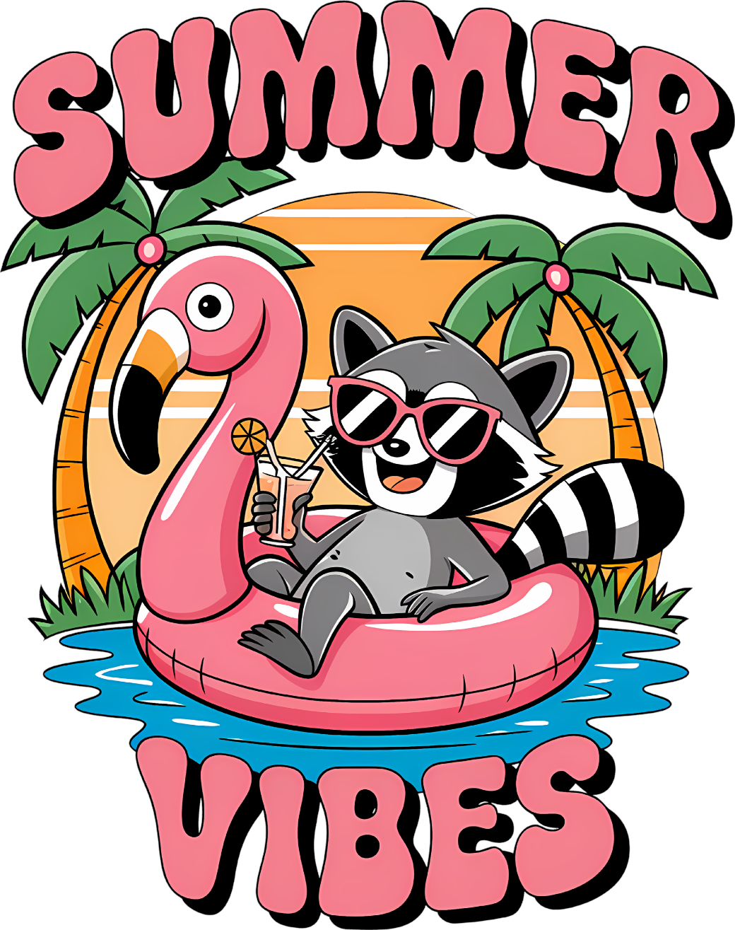 Summer Vibes Racoon Flamingo Decal