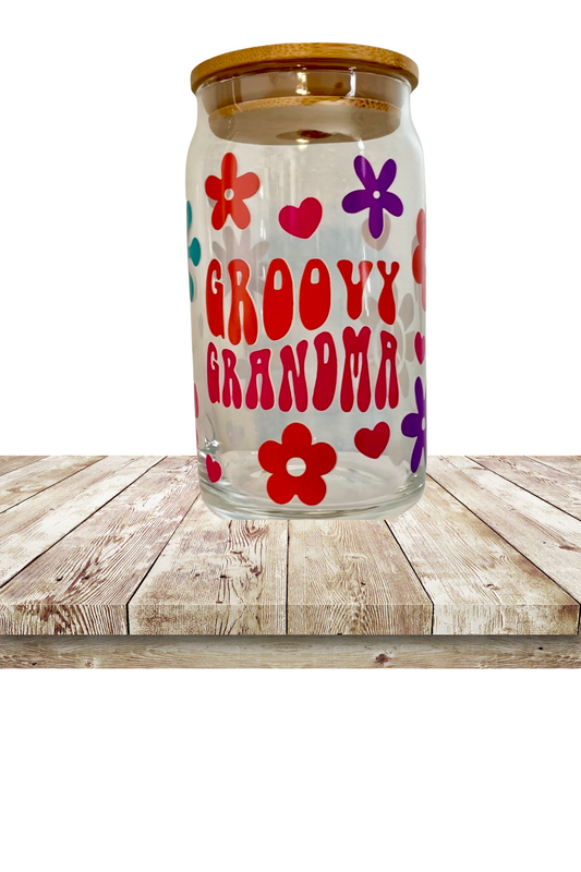 Groovy Grandma 16oz glass can tumbler