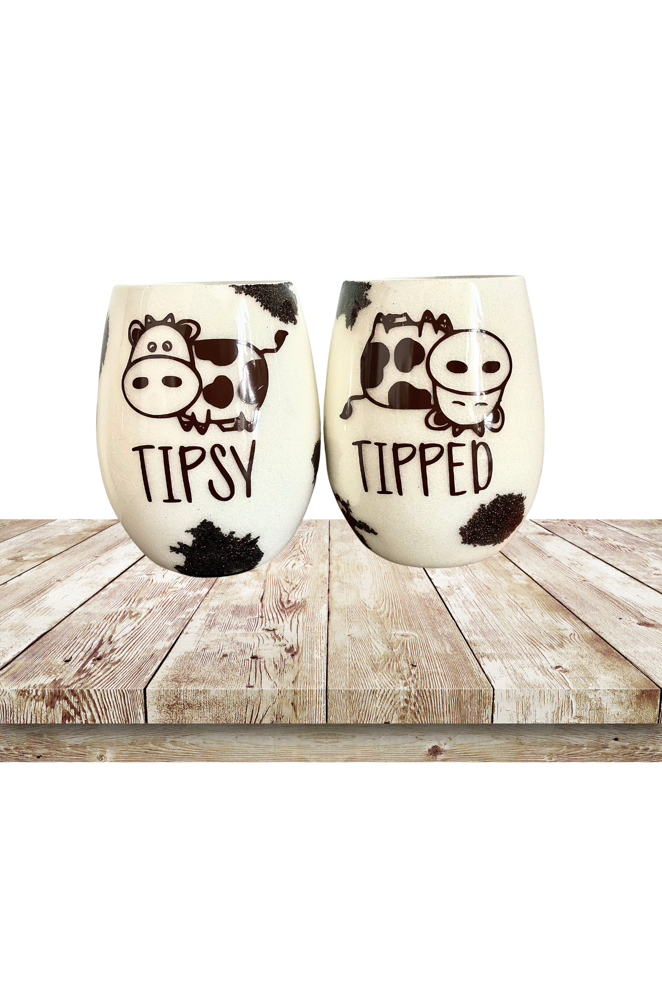 Tipsy/Tipped Cow wine glasses/set of 2