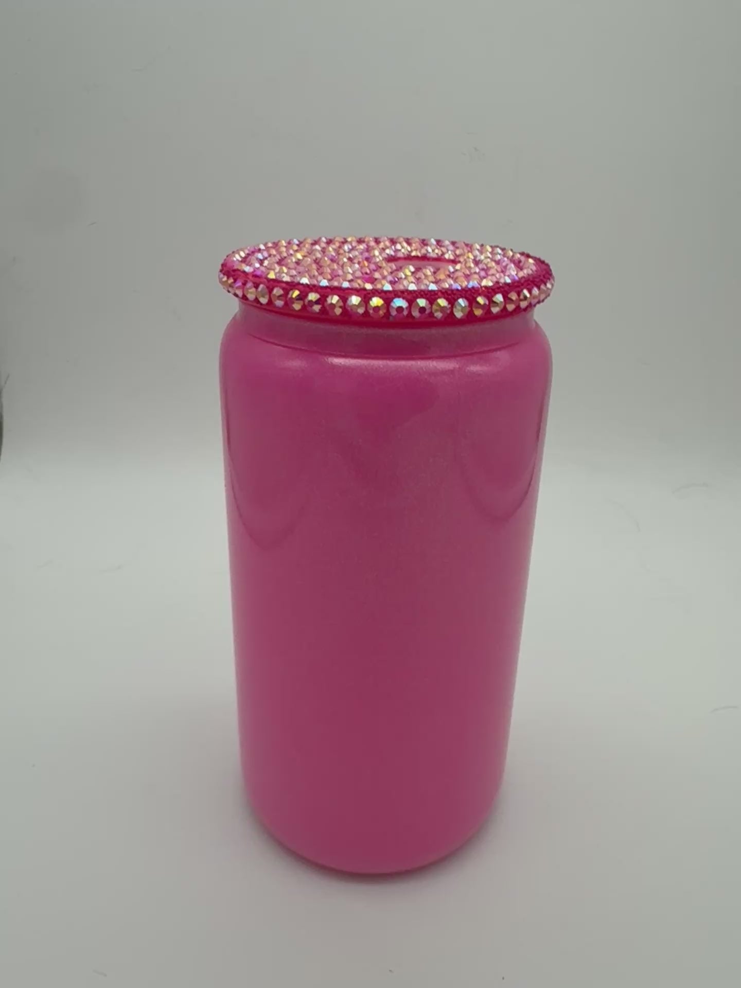 16oz Glass Can- Solid color with Rhinestone Lid